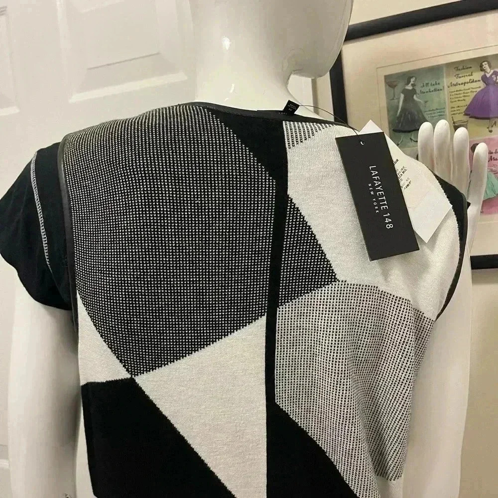 Lafayette 148 long vest Plaid Print leather edges Knee-length brand new with tag - Picture 12 of 13